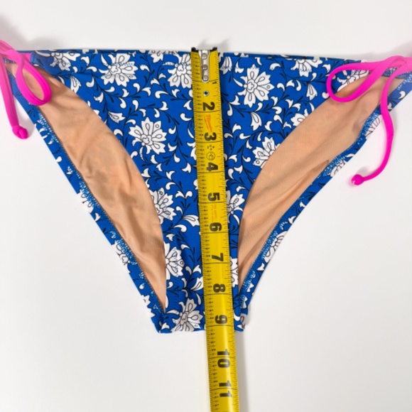 πΊ J.Crew Blue Floral Neon Pink Bikini Swimsuit Size S/M Tie Bottom Retail: $150 - Picture 8 of 16